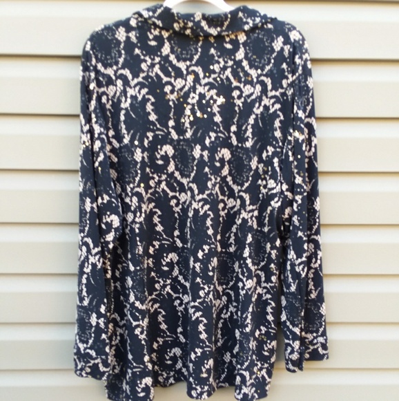 JM Collection 3x Black Tan Lace Pattern Blouse - Picture 3 of 8